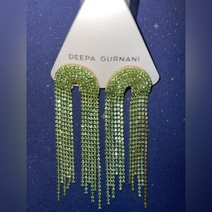 Deepa Gurnani Lime Green Crystal Fringe Earrings